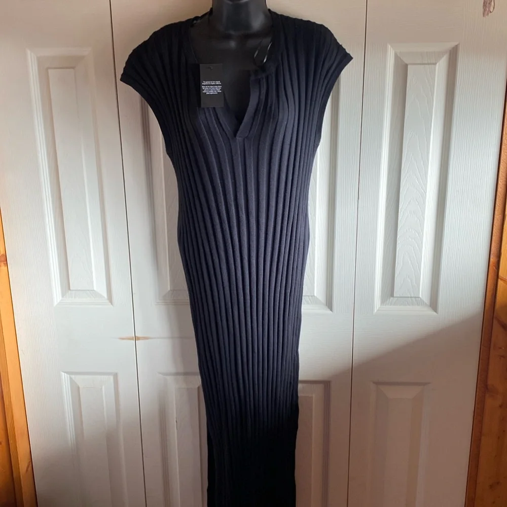 Rails NWT Ashley Vneck Black Cotton Blend Wide Ribbed Knit Dress size medium - Picture 5 of 14
